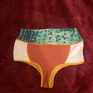 Colorblock High-Waist Swim Bottoms with Floral Waistband
